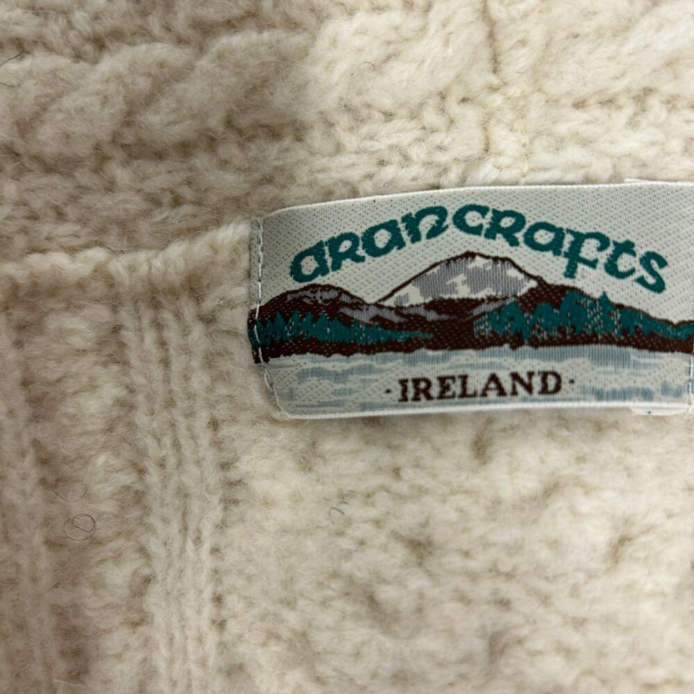Aran Crafts 100% Merino Wool Irish Cable Knit Cardigan XL Old Money Preppy Luxe - Picture 6 of 8